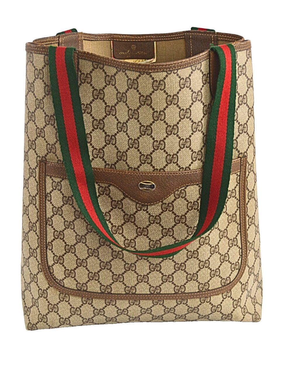 Vintage GUCCI Tote Bag GG Sherry Line PVC Leather Brown Authentic